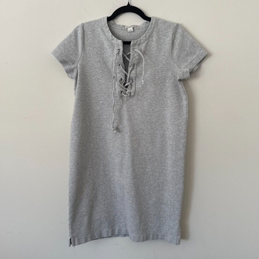 J.Crew Knit Dress Gray Size S Lace Up Short Sleeve Stretch Casual